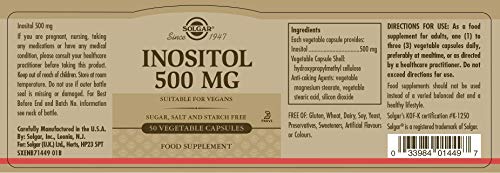 Solgar Inositol 500 mg Vegetable Capsules - Vitamin B8 - Vegan, Vegetarian, Kosher SOLGARBuy Supplements Australia