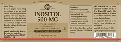 Solgar Inositol 500 mg Vegetable Capsules - Vitamin B8 - Vegan, Vegetarian, Kosher SOLGARBuy Supplements Australia