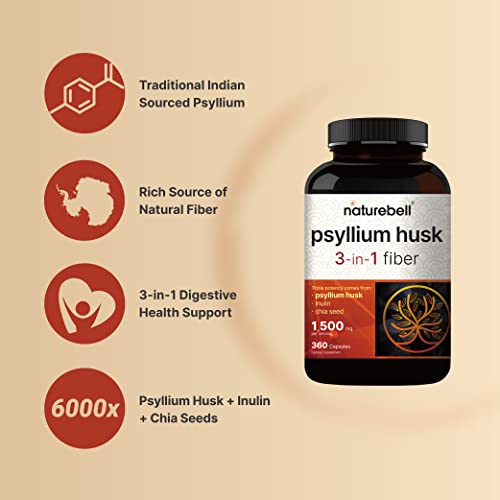 NatureBell Psyllium Husk Capsules 1500mg Per Serving, 360 Count, with Inulin NatureBellBuy Supplements Australia