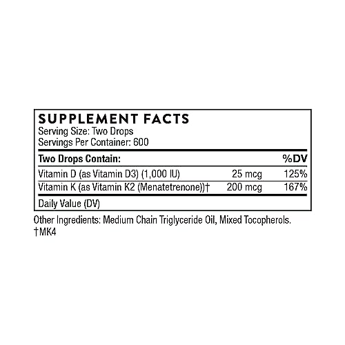THORNE Vitamin D + K2 Liquid with a metered Dispenser - Vitamins D3 and K2 to Support THORNEBuy Supplements Australia