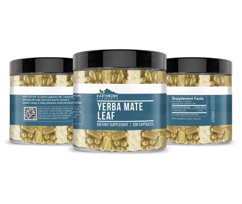 Earthborn Elements Yerba Mate Leaf 200 Capsules, Pure & Undiluted, No Additives Earthborn ElementsBuy Supplements Australia