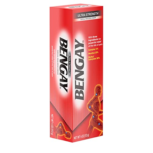 Bengay Ultra Strength Topical Pain Relief Cream, Non-Greasy Topical Analgesic for Minor Arthritis, Muscle, Joint and Back Pain, Camphor, Menthol and Methyl Salicylate, 4 OZ BengayBuy Supplements Australia