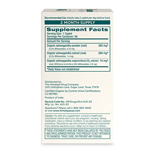 Himalaya Organic Ashwagandha, 60 Day Supply, Herbal Supplement for Stress Relief HimalayaBuy Supplements Australia