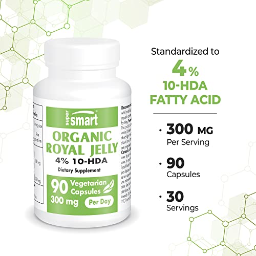 Supersmart - Organic Royal Jelly 300mg per Day (High Strength 4% 10-HDA) - Freeze SupersmartBuy Supplements Australia