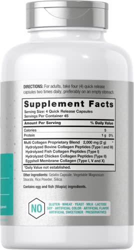 Multi Collagen Protein 2000 mg | 180 Capsules | Type I, II, III, V, X | Collagen Peptide Pills HorbäachBuy Supplements Australia