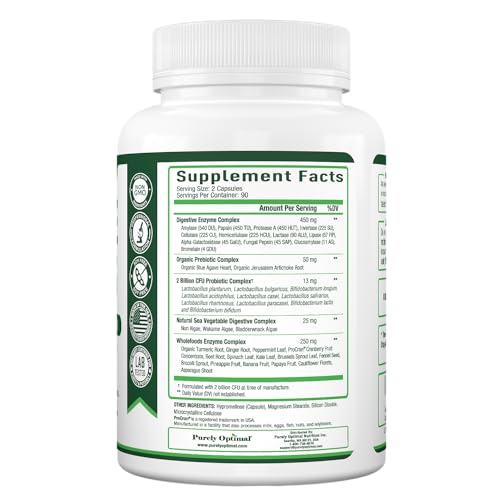 Purely Optimal Premium Digestive Enzymes Plus Prebiotics & Probiotics - for Better Digestio Purely OptimalBuy Supplements Australia
