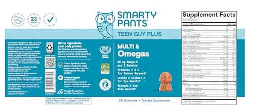 SmartyPants Teen Guy Multivitamin Gummies - Improved Formula: Omega 3 (DHA/EPA), Vitamin D3, C, Vitamin B12, B6, A, K & Zinc SmartyPantsBuy Supplements Australia