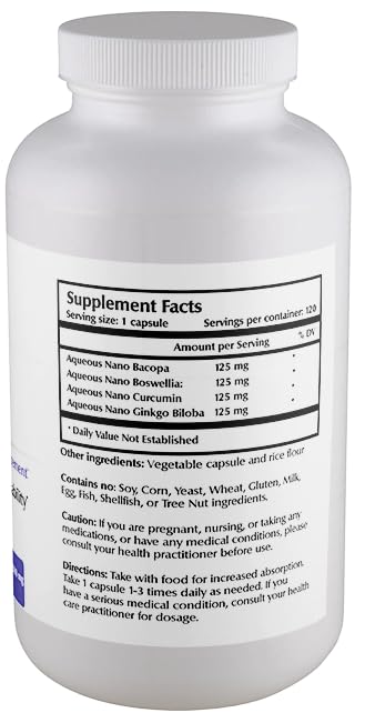 One Planet Nutrition Nano Brain 500 mg Capsules (120 Count) - Synergistic Blend of Bacopa, Curcumin, Boswellia & Ginkgo - Enhances Mental Clarity & Memory - Non-GMO, Vegan, Gluten Free One Planet NutritionBuy Supplements Australia