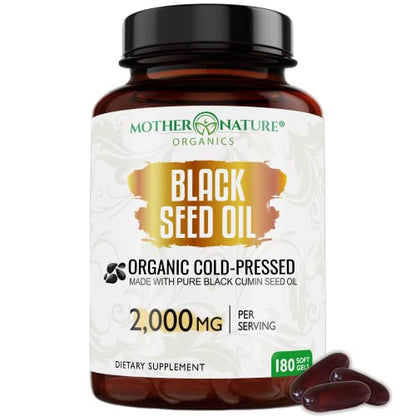 Organic Black Seed Oil Capsules - 3 Month Supply - 180 Count (2000mg Per Serving) 