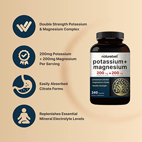 Potassium Magnesium Supplement – 200mg + | 240 Capsules Easily Absorbed Citrate NatureBellBuy Supplements Australia