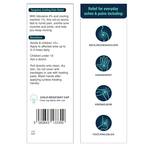 NOVEHA Lidocaine Roll-On Gel 4% | Maximum Strength Temporary Topical Pain Relief for Minor Muscle & Joint Aches | Cooling Formula with Menthol & Arnica | Non-Greasy, Quick-Drying | 2.5 fl oz NOVEHABuy Supplements Australia