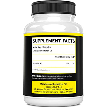 Yohimbine HCL 5mg For Men and Women (270 Capsules) - More Potent Than Yohimbe DORADO NUTRITIONBuy Supplements Australia