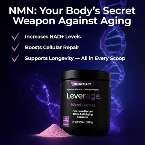 Leverage Mixed Berries Anti–Aging Supplement & Longevity Mix - Daily Wellness Multivitamin Powder with Hyaluronic Acid, L-Glycine & Magnesium for Skin, Energy, Cognitive Function & Joint–30 Servings LeverageBuy Supplements Australia