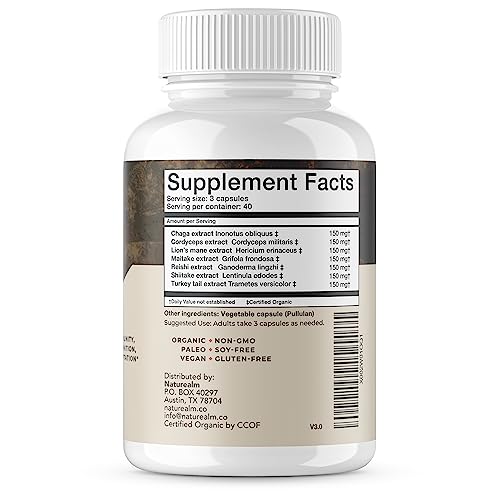 Naturealm Sacred 7 Mushroom Extract Capsules - Chaga, Cordyceps, Lion's Mane NaturealmBuy Supplements Australia