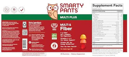 SmartyPants Fiber Supplement & Multivitamin for Men & Women - Improved Formula: Prebiotic Fiber Gummies with Omega 3 (DHA/EPA), Vitamin D3, C, Vitamin B12, B6, A, K & Zinc, 90 Count (30 Day Supply) SmartyPantsBuy Supplements Australia
