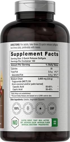 Keto MCT Oil Capsules 3600mg | 300 Softgels | Coconut Oil Pills | Non-GMO and Gluten HorbäachBuy Supplements Australia