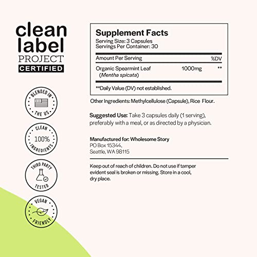 Organic Spearmint Capsules | Great Alternative to Spearmint Tea | 1000mg Spearmint Leaf Wholesome StoryBuy Supplements Australia