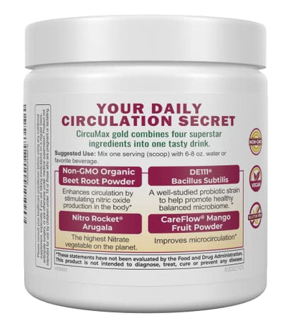 IVL - CircuMax Gold - Nitric Oxide Supplement Powder Boost - Organic Beets - Beetroot Powder Supplement - Careflow Mango Powder and Nitro Rocket - Workout Energy Level (6.70 oz - 30 Servings)