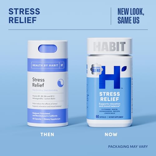 Habit Stress Relief Supplement (60 Capsules) - New Look, Supports Relaxation & Mood Balance, Vitamin B, Adaptogens, Lemon Balm, Calming, Vegan, Non-GMO (1 Pack) H' HabitBuy Supplements Australia