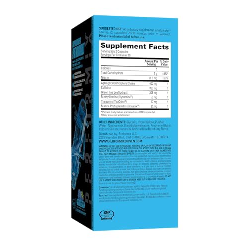 PERFORMIX Supercharged Preworkout - Sustained Energy, Endurance, and Mental Focus - Premium Muscle Supporting Oceanix and Alpha GPC for Hardcore Traning and Body Building (60 Capsules)