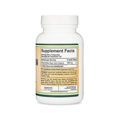 White Willow Bark Capsules 800mg per Serving, 120 Count (Willow Bark Extract Std. Double Wood SupplementsBuy Supplements Australia