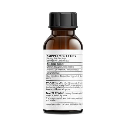 THORNE Vitamin D + K2 Liquid with a metered Dispenser - Vitamins D3 and K2 to Support THORNEBuy Supplements Australia