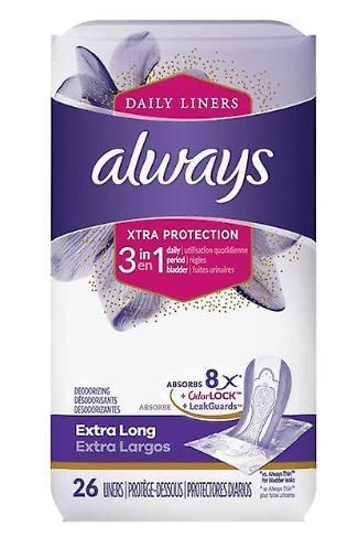 Always Xtra Protection 3-in-1 Daily Liners Extra Long Unscented 26 Ct AlwaysBuy Supplements Australia
