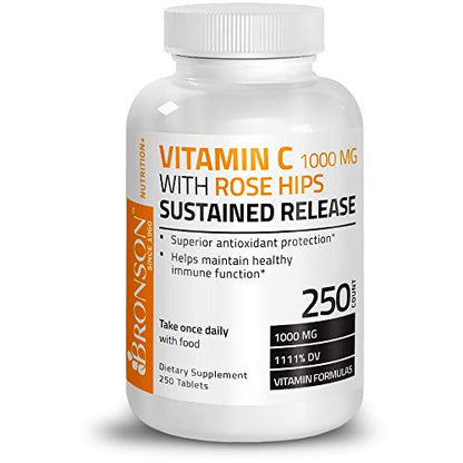 Bronson Vitamin C 1000 mg with Rose Hips Sustained Release, 250 Tablets BronsonBuy Supplements Australia