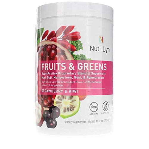 NutriDyn Fruits & Greens Strawberry/Kiwi Flavor *Certified Organic* w/ Acai, Gogi, Mangosteen, Noni & Pomegranate Super Fruits 300 Grams (Strawberry Kiki) Nutri-DynBuy Supplements Australia