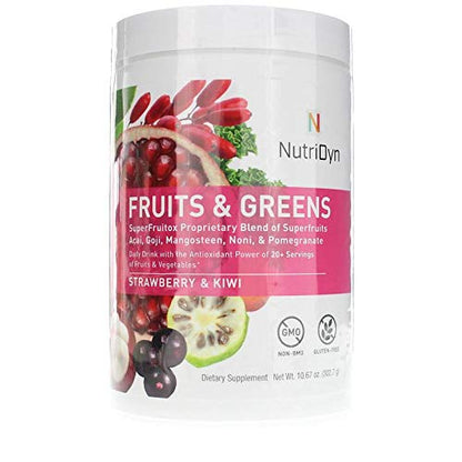 NutriDyn Fruits & Greens Strawberry/Kiwi Flavor *Certified Organic* w/ Acai, Gogi, Mangosteen, Noni & Pomegranate Super Fruits 300 Grams (Strawberry Kiki) Nutri-DynBuy Supplements Australia