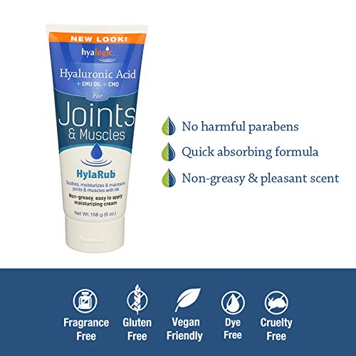 HylaRub HA Joint & Muscle Cream – Hyaluronic Acid Muscle Rub w/Emu Oil & CMO – Non Greasy, Soothes, Moisturizes & Maintains Shoulders, Knees, Back, HIPS & More 6 oz. by Hyalogic HyalogicBuy Supplements Australia