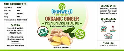 USDA Organic Ginger Essential Oil – Therapeutic Grade- Diffuser Oil - 100% All Natural - with Glass Dropper Grimweed ApothecaryBuy Supplements Australia