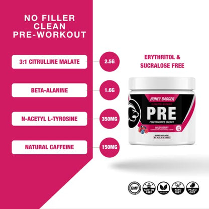 Honey Badger Pre Workout Powder, Keto Vegan Preworkout for Men & Women with Vitamin C Honey BadgerBuy Supplements Australia