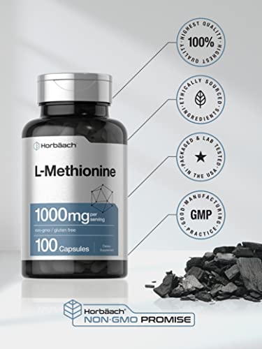L Methionine 1000mg | 100 Capsules | Non-GMO, Gluten Free | Free Form Supplement HorbäachBuy Supplements Australia