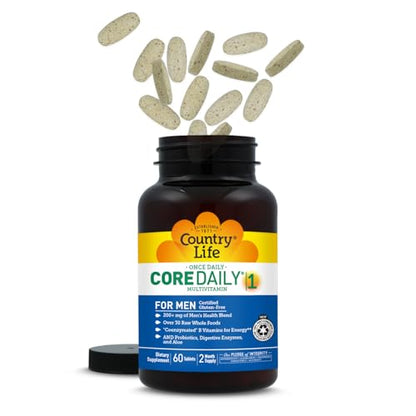 Country Life Core Daily-1 for Men - Multivitamin with Probiotics, Saw Palmetto, Pumpkin Seed Extract, and Coenzymated B Vitamins - Gluten-Free and Vegetarian - 60 Tablets Country LifeBuy Supplements Australia