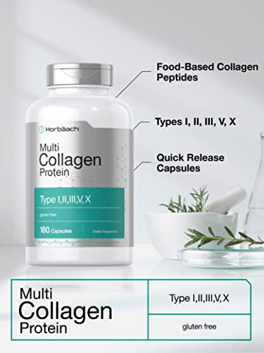Multi Collagen Protein 2000 mg | 180 Capsules | Type I, II, III, V, X | Collagen Peptide Pills HorbäachBuy Supplements Australia
