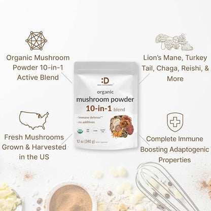 Organic Mushroom Powder Supplement, 12oz – 10 in 1 Active Blend – Turkey Tail, Lions Mane DEAL SUPPLEMENTBuy Supplements Australia