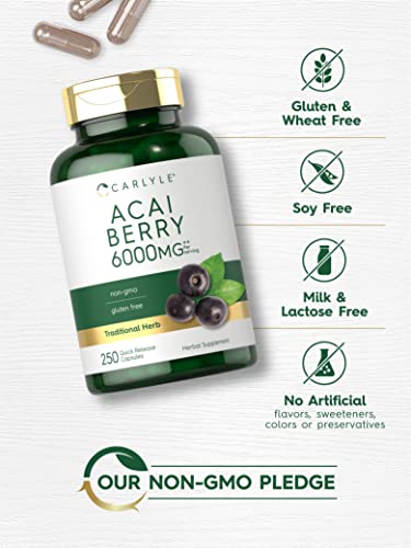 Carlyle Acai Berry Capsules 6000mg | 250 Count | Non-GMO & Gluten Free Acai Berry CarlyleBuy Supplements Australia