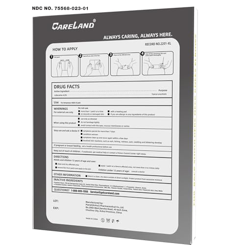 CARELAND 4% Extra Large Lidocaine Patches Maximum Strength Pain Relief Patch XL for Back & Shoulder,Back Pain Relief Products Patches & Flexible Fabric Numbs Away Pain, 6 Ct. CARELANDBuy Supplements Australia