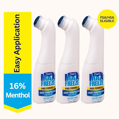 Zim's Max Freeze Liquid | 3 Pack - Pain Relief Topical Analgesic Cooling Liquid for Muscles and Joints Associated with Backaches, Arthritis, Strains, Bruises & Sprains, (P251080-1) 3 Ounce Zim’s MaxBuy Supplements Australia