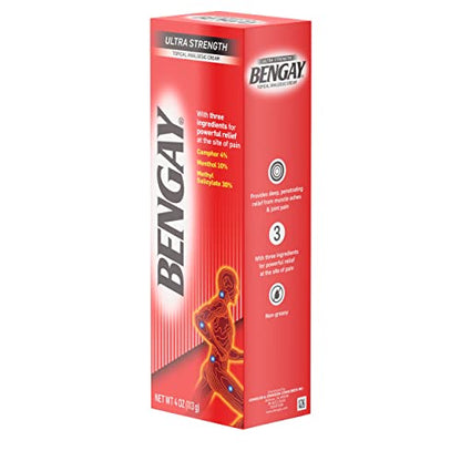 Bengay Ultra Strength Topical Pain Relief Cream, Non-Greasy Topical Analgesic for Minor Arthritis, Muscle, Joint and Back Pain, Camphor, Menthol and Methyl Salicylate, 4 OZ BengayBuy Supplements Australia