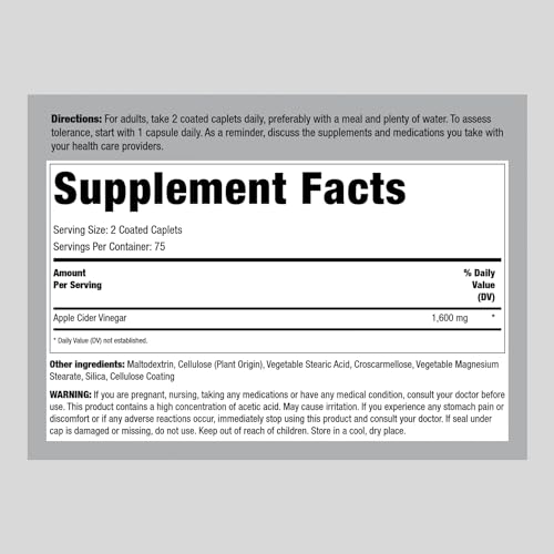 Piping Rock Apple Cider Vinegar Pills | 1600mg | 150 Caplet Capsules | High Potency Piping RockBuy Supplements Australia