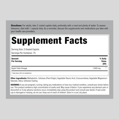 Piping Rock Apple Cider Vinegar Pills | 1600mg | 150 Caplet Capsules | High Potency Piping RockBuy Supplements Australia
