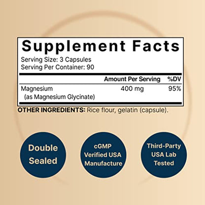 NatureBell Magnesium Glycinate 400mg (Elemental), 270 Capsules – 100% Chelated NatureBellBuy Supplements Australia