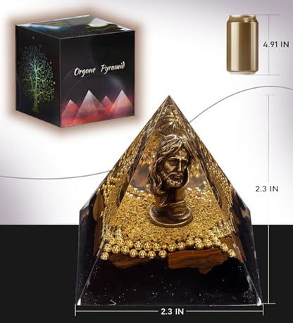 FENGSHUI-CAISHEN Mini Jesus Figurine in Healing Crystal Orgone Pyramid - Obsidian Tiger's Eye FENGSHUI-CAISHENBuy Supplements Australia