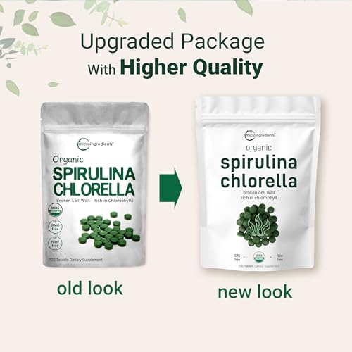 Organic Chlorella Spirulina Tablets, 3000mg Per Serving, 720 Counts, 4 Months Supply Micro IngredientsBuy Supplements Australia