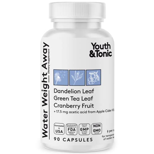Youth & Tonic Natural Water Pills (90 Count) for Swelling Belly Bloating
