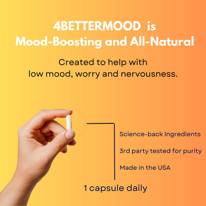 4BETTERMOOD Positivity & Stamina Capsule (30ct) Premium Mood Supplement - Enhance Mood & Promote Emotional Balance - Rhodiola, L-Theanine. Bocopa monnnieri, Velvet Bean, Skull Cap & Ashwaganda. - Maple Wellness Supplements