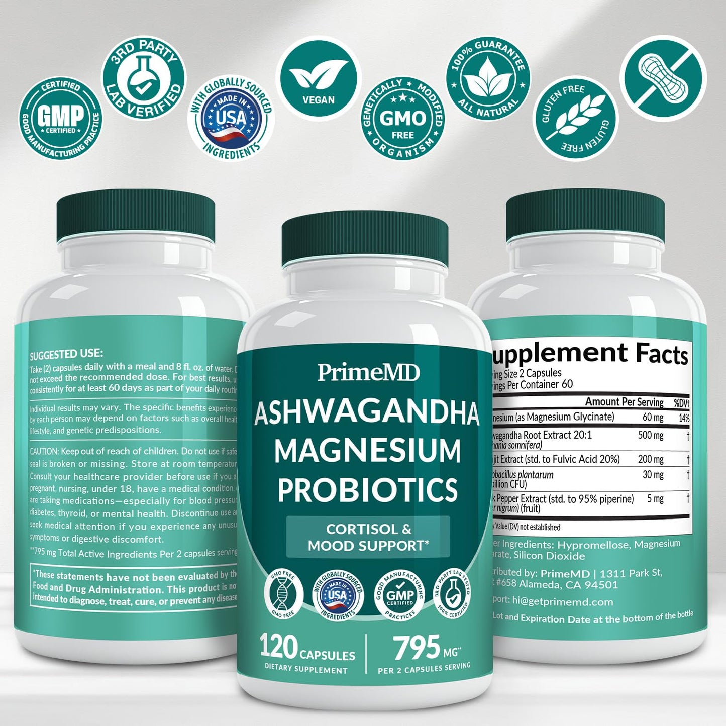 5-in-1 Cortisol Supplement for Women and Men with Ashwagandha for Calmness, Focus, and Adrenal Support Supplements with Shilajit Extract, Magnesium Glycinate, Probiotics (120 ct) (Pack of 1) - Maple Wellness Supplements