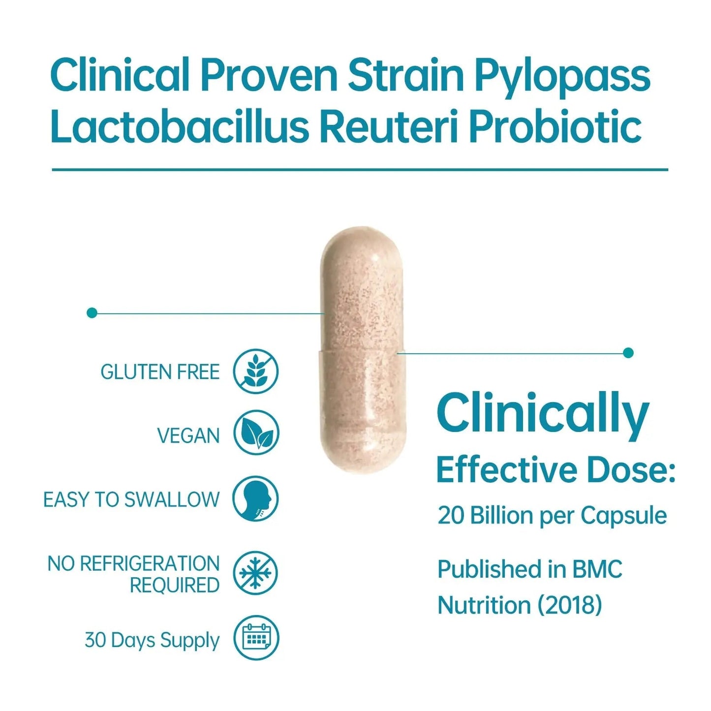 5-in-1 High Potency H. Pylori Probiotic, 1 Per Day - Supports Gastric Lining Integrity, Occasional Indigestion, Acid Comfort - Pylopass Lactobacillus Reuteri, Gluten Free, Vegan, 30ct, Made in Germany - Maple Wellness Supplements